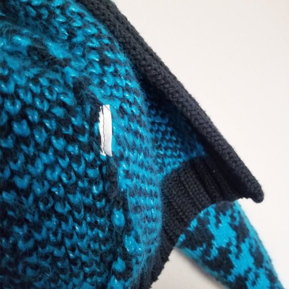 Zara‎ Houndstooth Chunky Blue Black Open Front Cardigan L Slouchy Preppy Casual - Picture 14 of 16